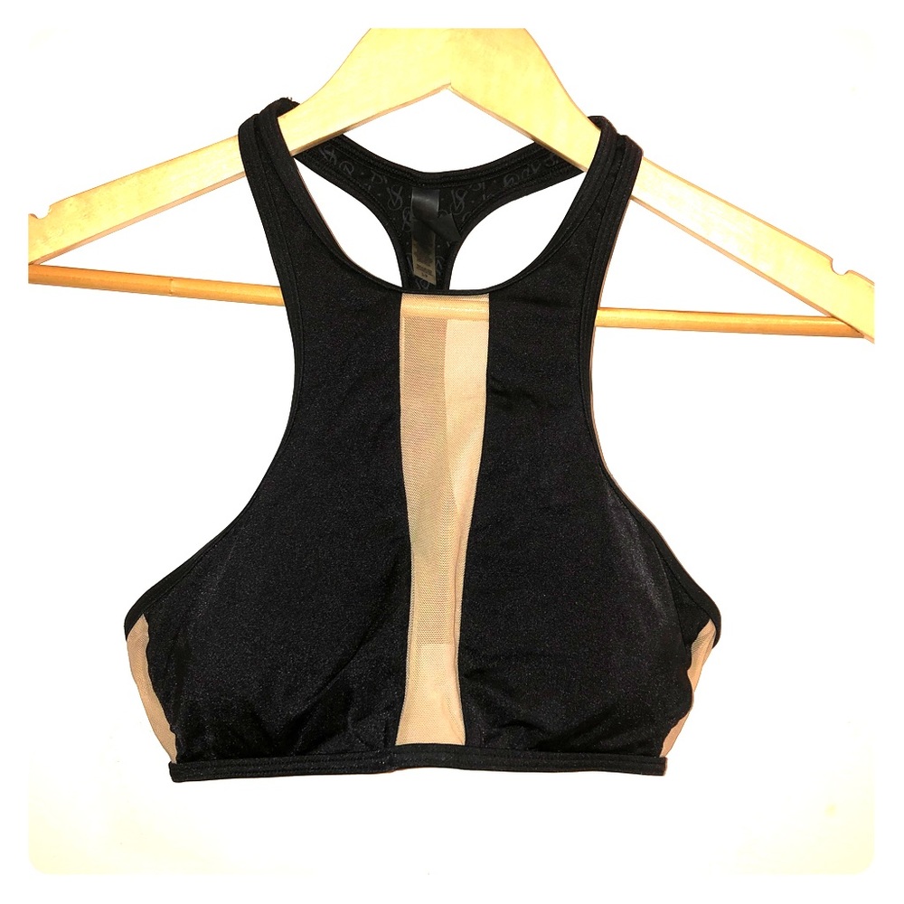 Victoria’s Secret nude mesh and black swim top
